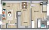 Floor plan - Willow large model 3D floor plan of Willow large- 1 bed 1 bath - GSJ